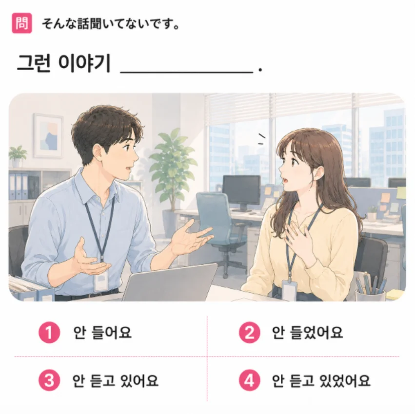 「そんな話聞いてないです。」の韓国語表現を選ぶ4択クイズ