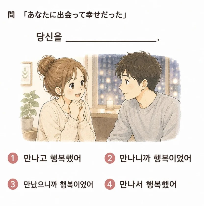 「あなたに出会って幸せだった」の韓国語表現を選ぶ4択クイズ