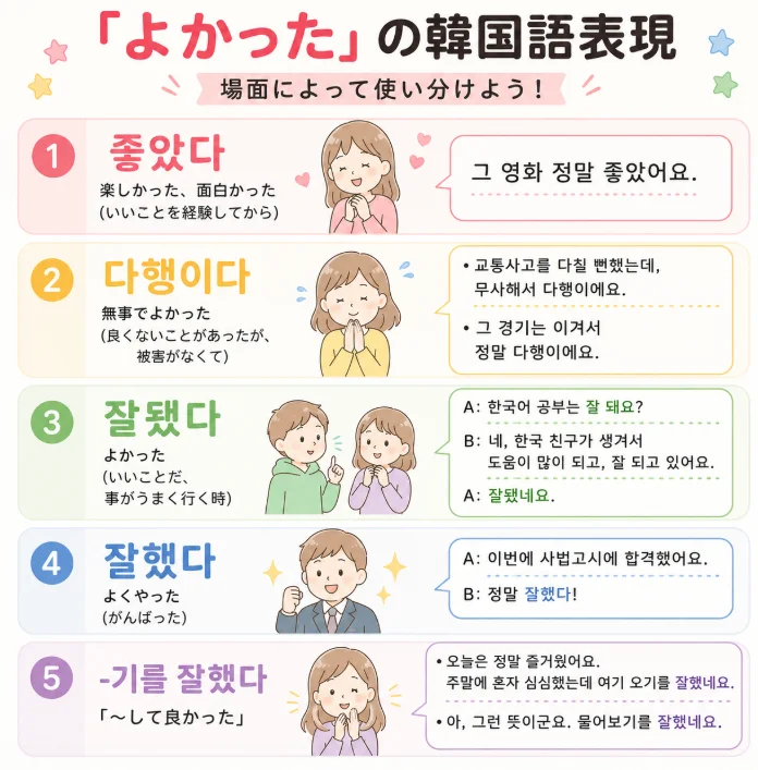 「良かった」は韓国語で？좋았다・잘됐다・다행이다の違い