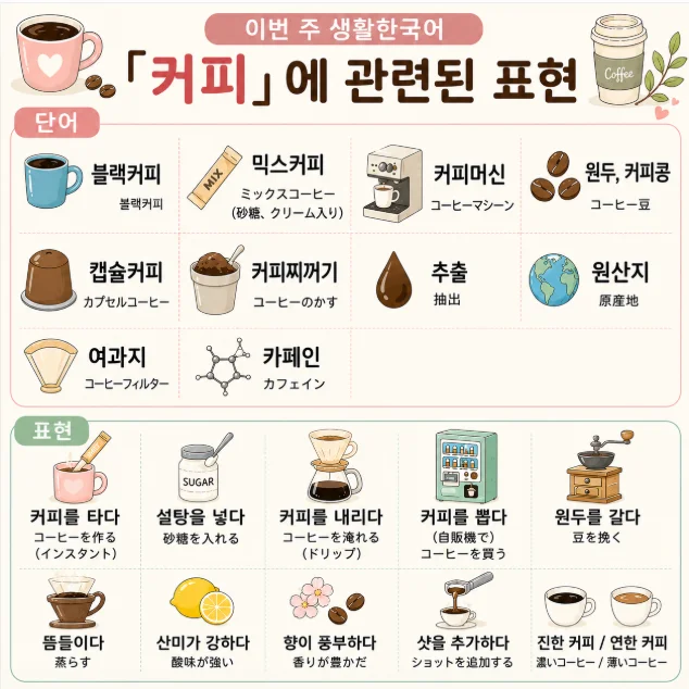 韓国語のコーヒー表現|커피를 타다・내리다・뽑다などの使い分けと関連単語