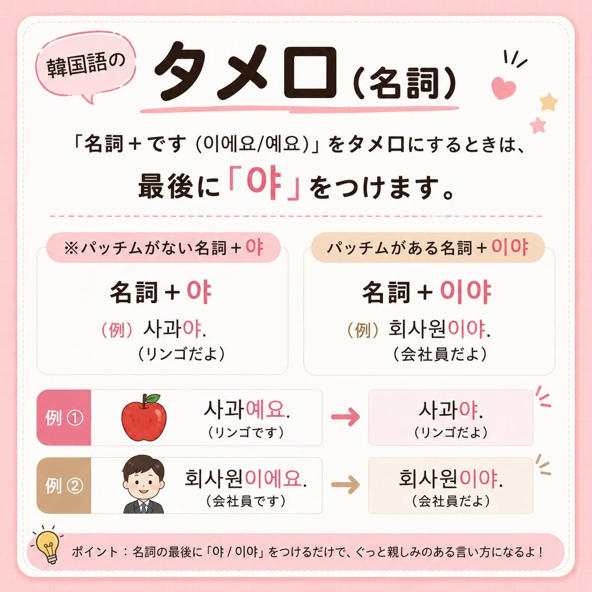 韓国語のタメ口①(名詞)