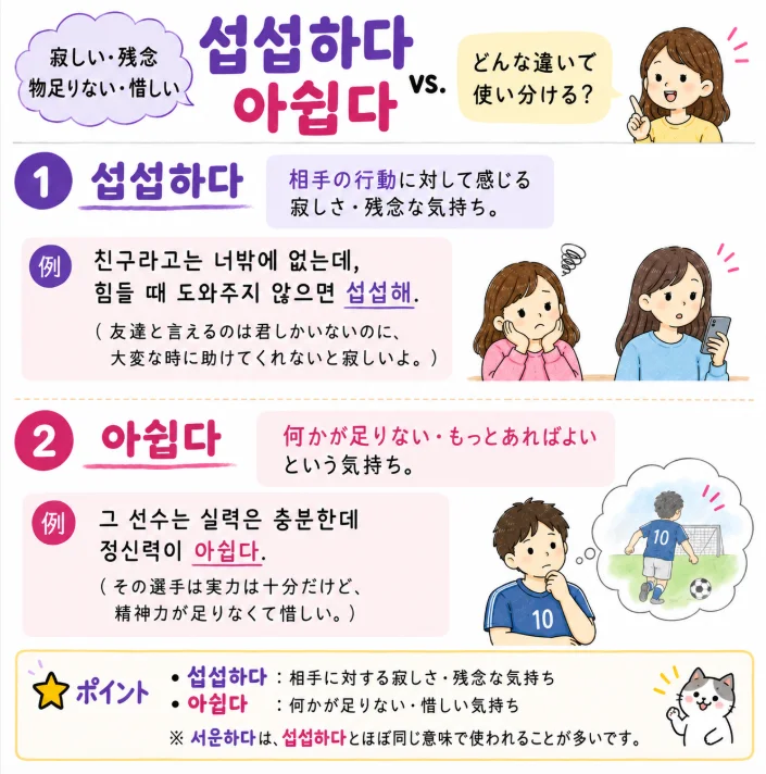 섭섭하다 vs 아쉽다 ニュアンスの差がありますか。